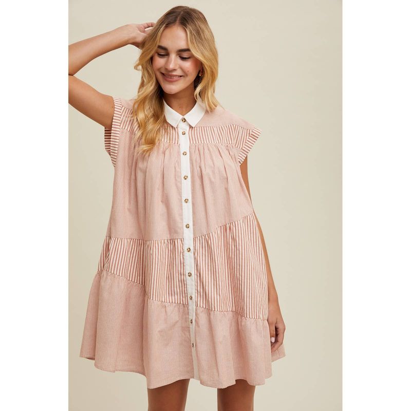 MULTI-STRIPED BUTTON-UP MINI DRESS