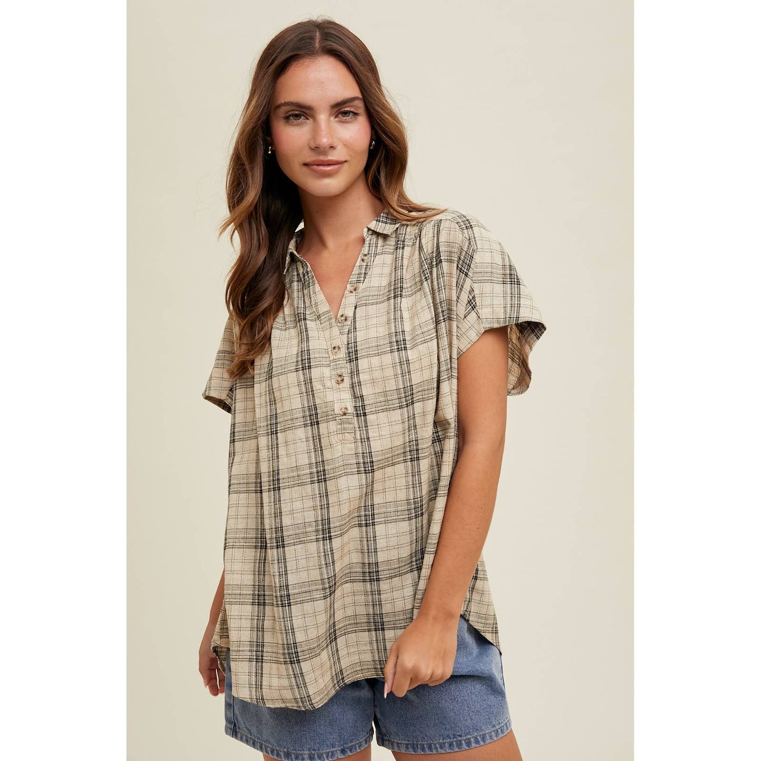 PLAID BUTTON UP BLOUSE