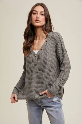 WAFFLE PULLOVER WITH BUTTON DETAIL / WL23-7533: G.MINT, S