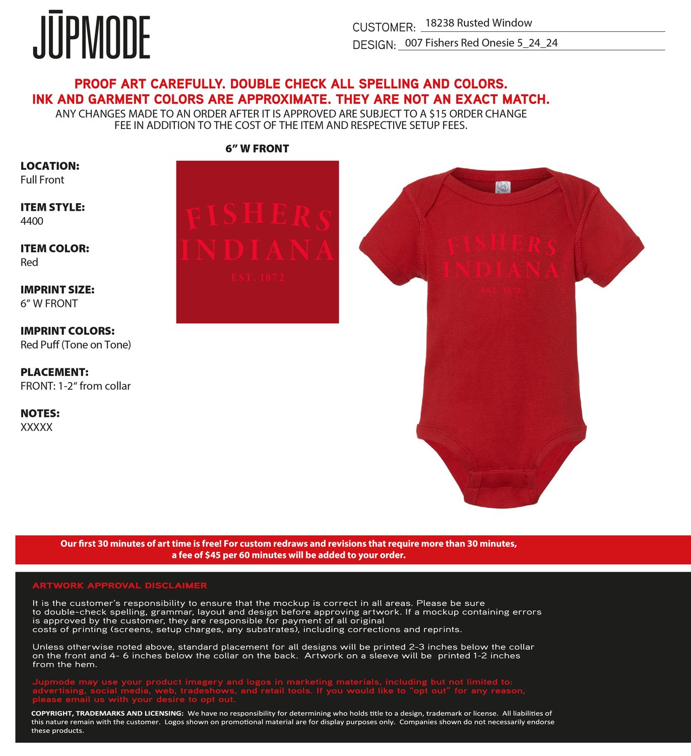 Fishers Red Onesie