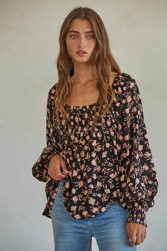 Woven Rayon Floral Print Flare Top