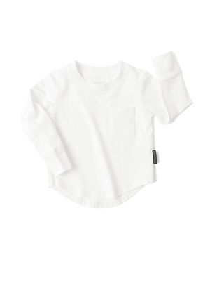 Long Sleeve Pocket Tee - White: 4-5T