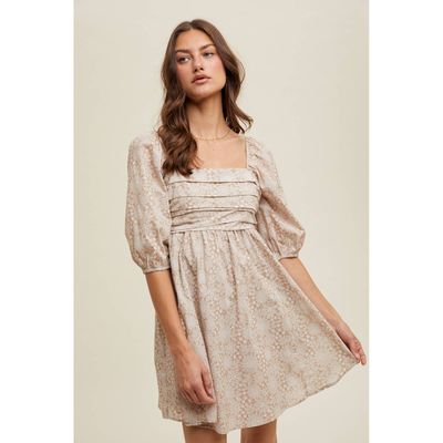FLORAL PLEATED BUST MINI DRESS