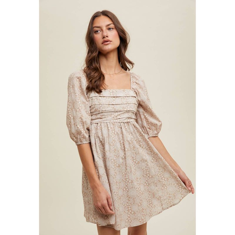 FLORAL PLEATED BUST MINI DRESS
