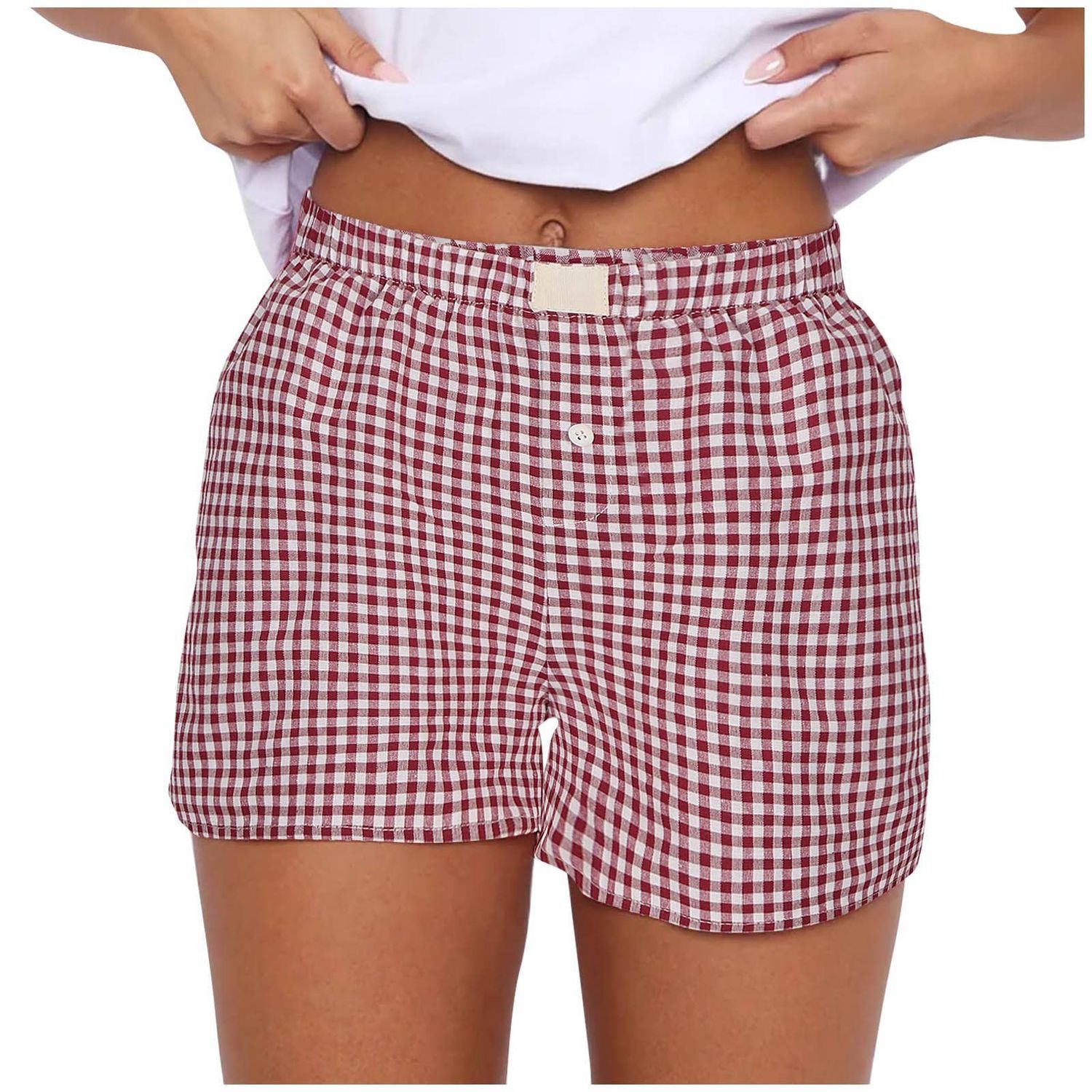 Lysandra Gingham Pull-On Boxer Shorts Deep Red