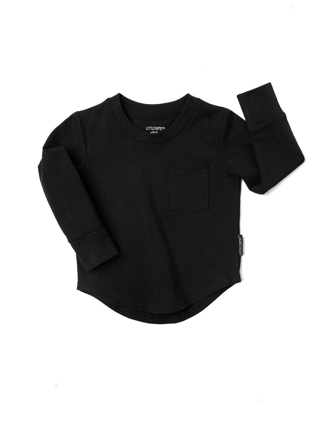 Long Sleeve Pocket Tee - Black: 4-5T