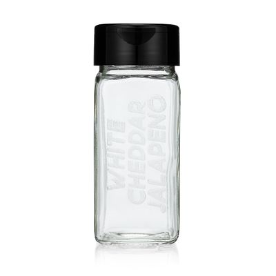 Empty &amp; Etched Glass Spice Jar - WHITE CHEDDAR