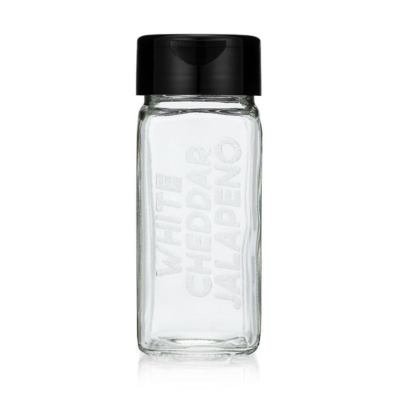 Empty &amp; Etched Glass Spice Jar - WHITE CHEDDAR