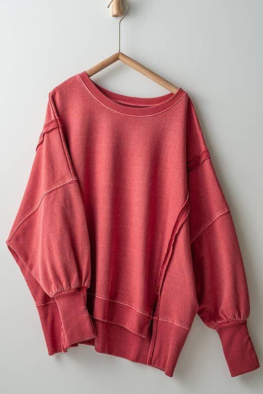 ORGANIC PIGMENT WASHED SWEATSHIRT TOP : TOMATO CREAM