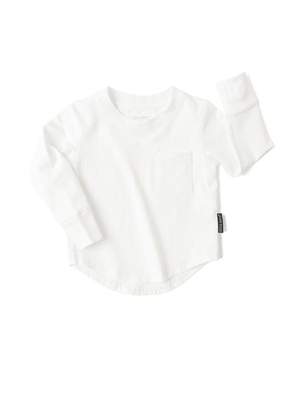 Long Sleeve Pocket Tee - White: 7Y