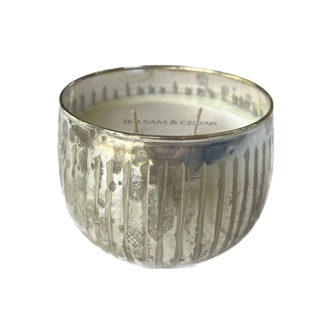 Antiqued Silver Double Wick Candle : Balsam &amp; Cedar