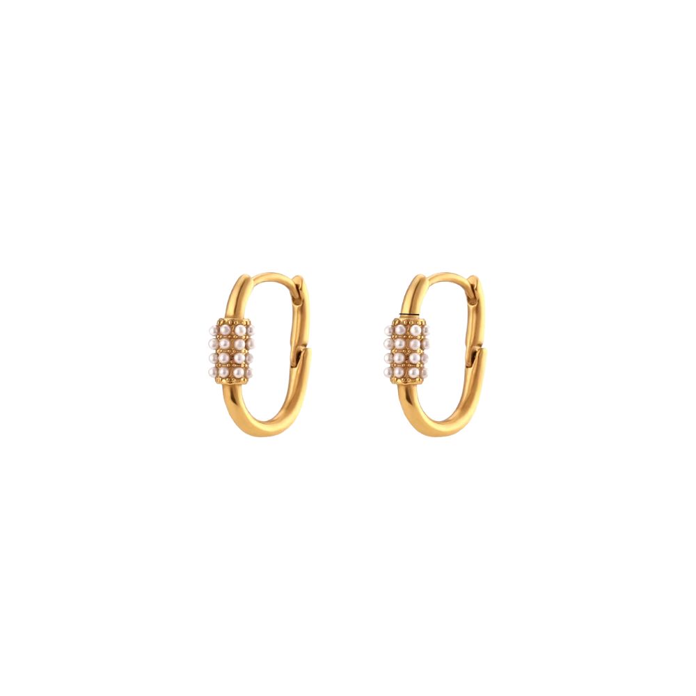 Petite Pearl Lock Huggies~ 18k Gold Plated Stainless Steel