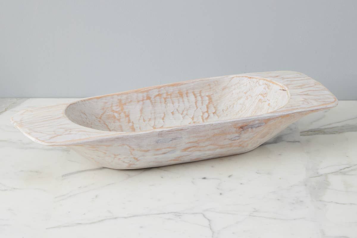 Distressed White Dough Bowl, Large