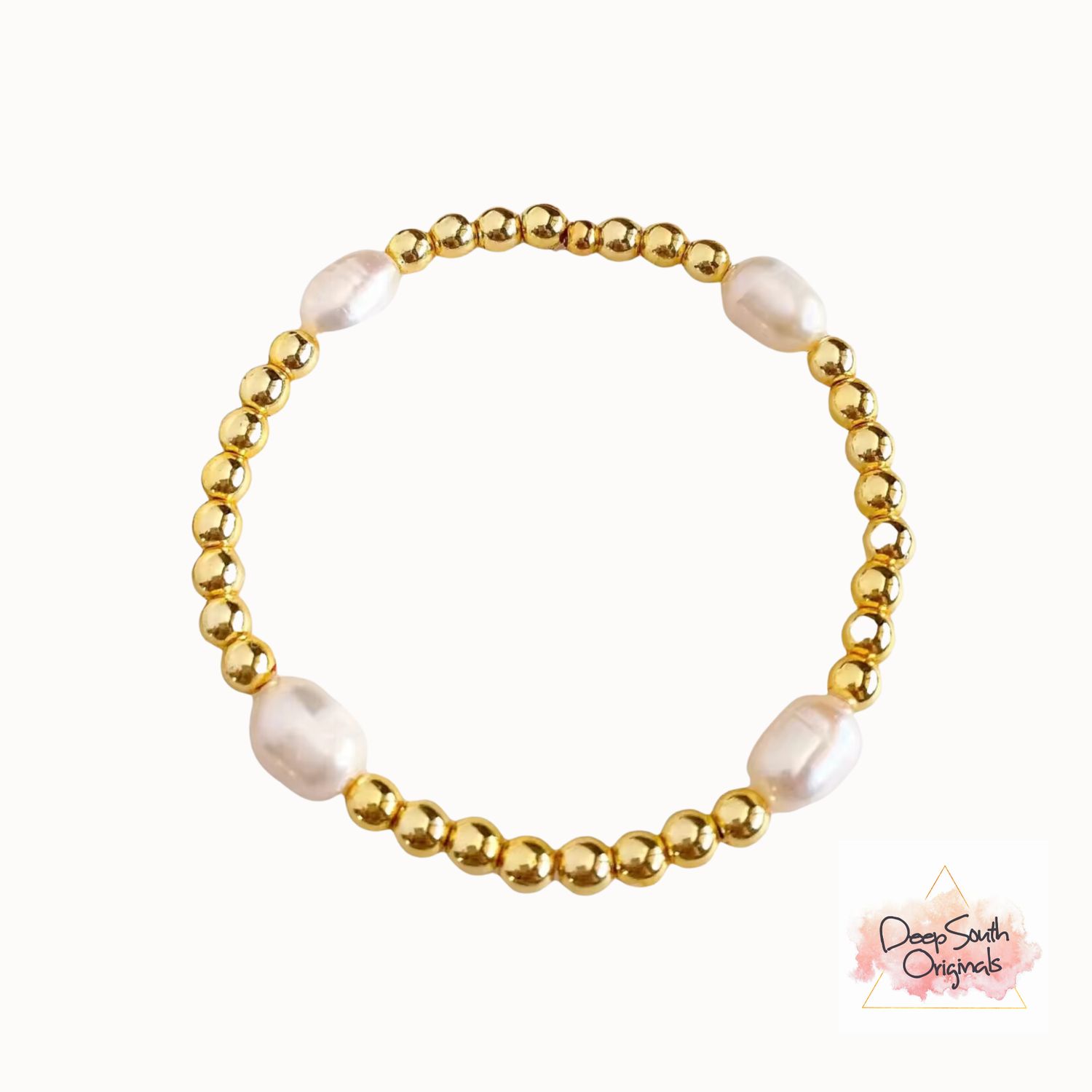Ella 18k Gold Beaded Pearl Stretch Bracelet