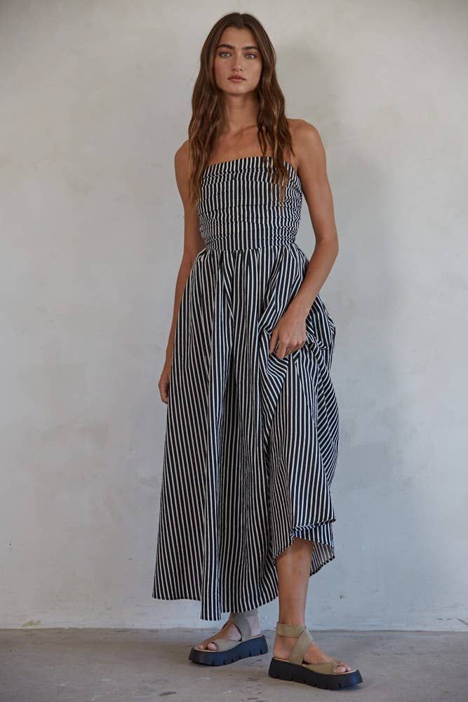 Tube Neck Strapless Flare Maxi Dress, Size: S