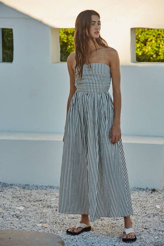 Tube Neck Strapless Flare Maxi Dress