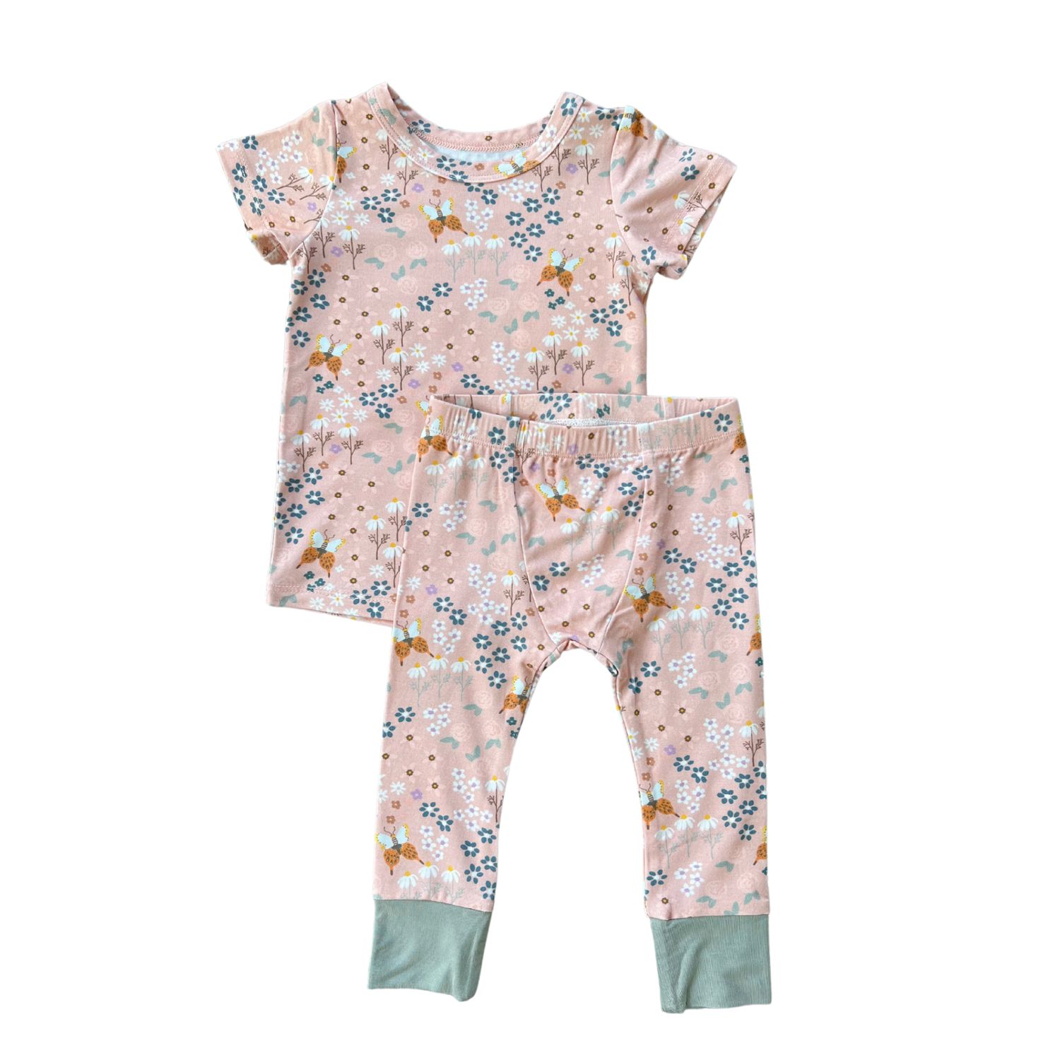 Bamboo Short Sleeve Lounge Set, Size: 5T, Color: Butterfly Garden