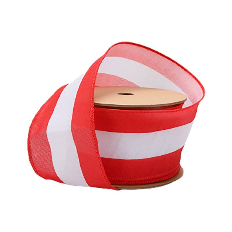 2 1/2&quot; Wired Ribbon | Red/White Flag Stripe | 10 Yard Roll