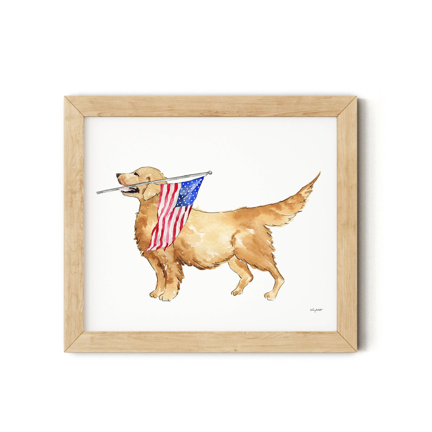 Watercolor 4th of July American Flag - Golden Dog