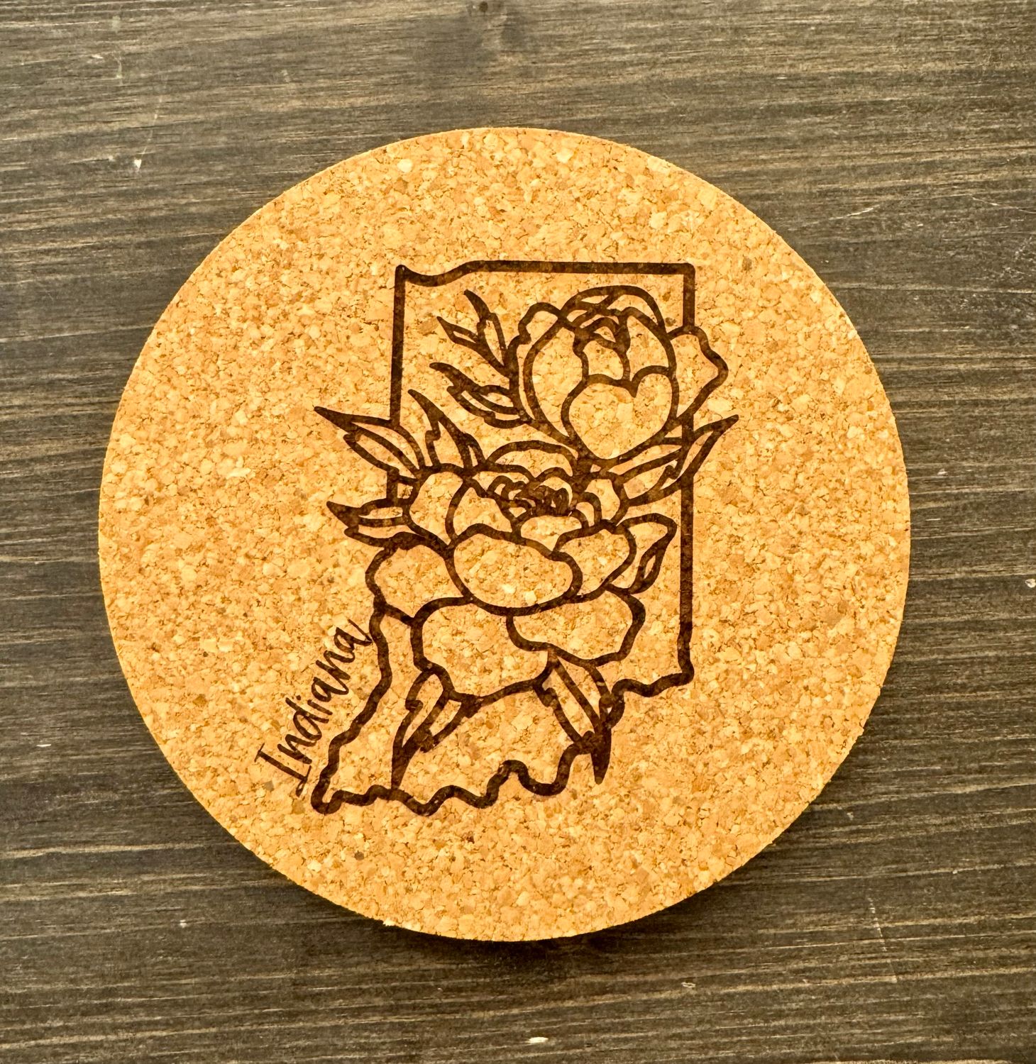 Indiana Peony Trivet – Natural Cork Wood