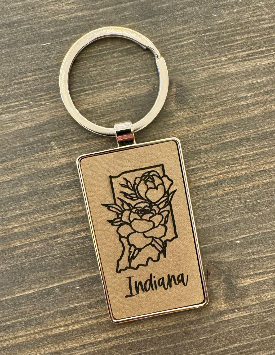 Indiana Peony Leatherette + Metal Keychain