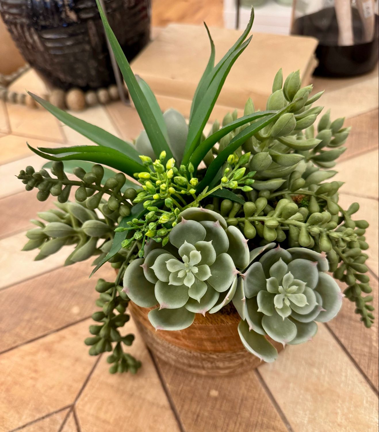 Wood Bowl Of Succulents