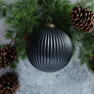 6&quot; MATTE BLACK RIBBED KUGEL ORNAMENT
