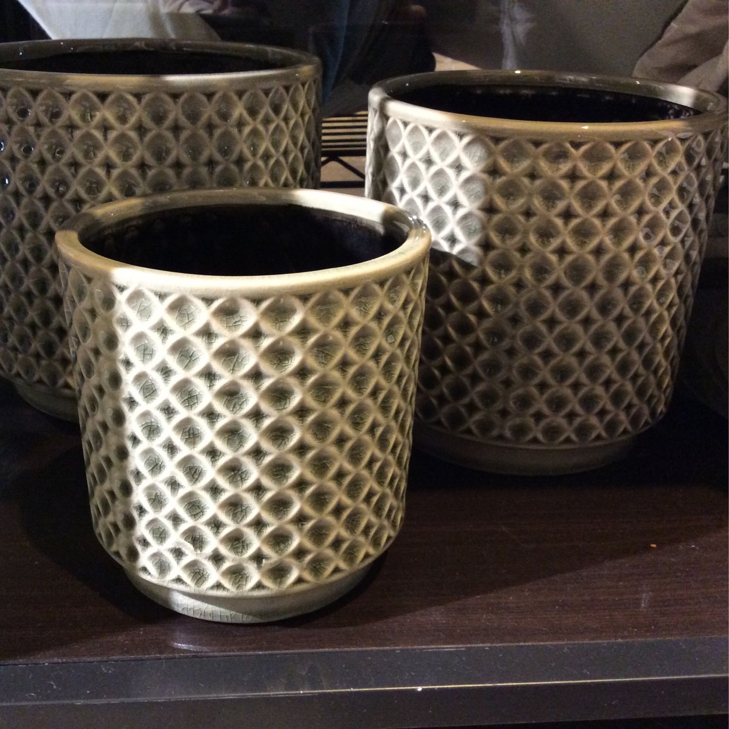 Pot Large Ceramic Brown  Diamond Pattern