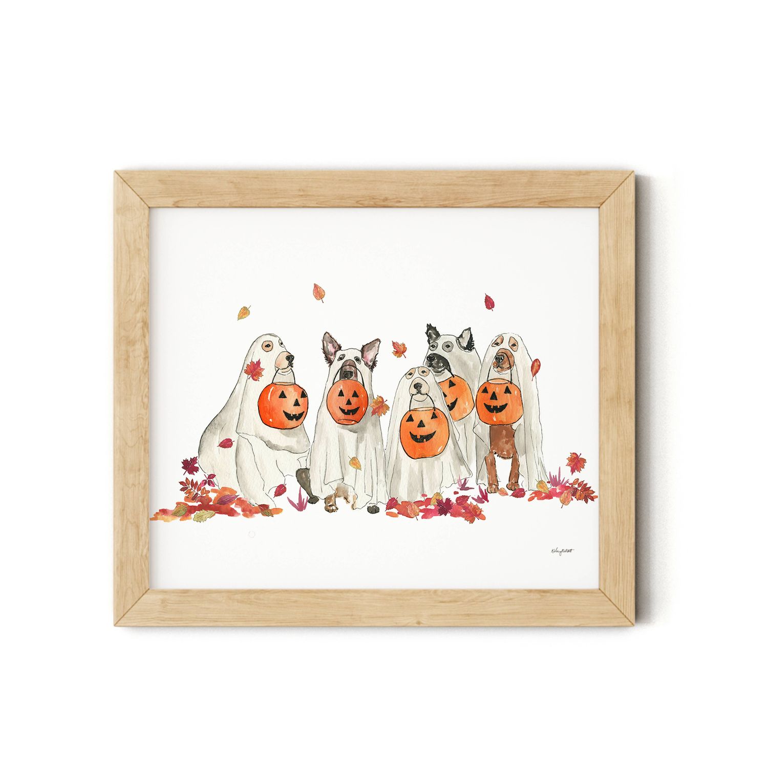 Watercolor Halloween Ghost Dogs - Fall Wall Art: