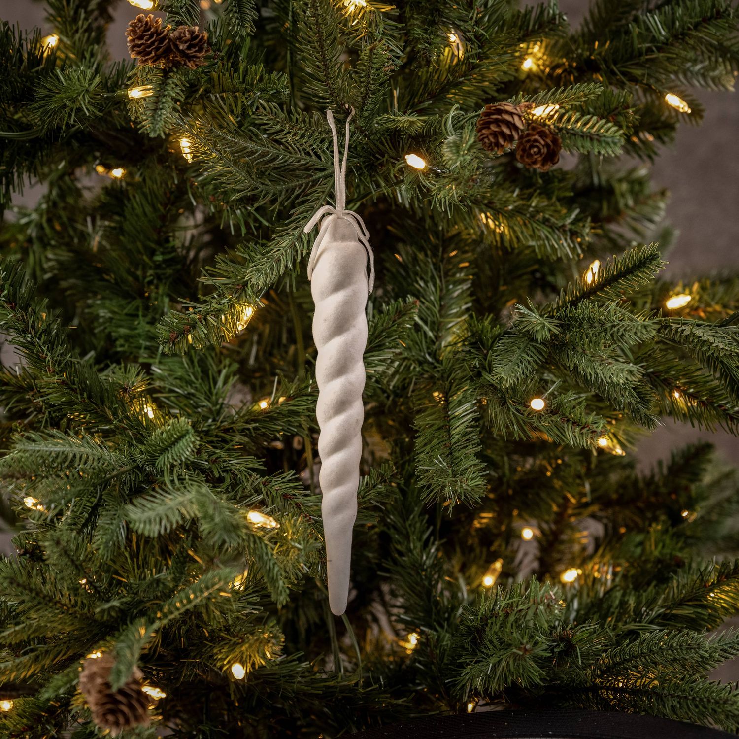 8.25&quot; WHITE FLOCKED ICICLE ORNAMENT