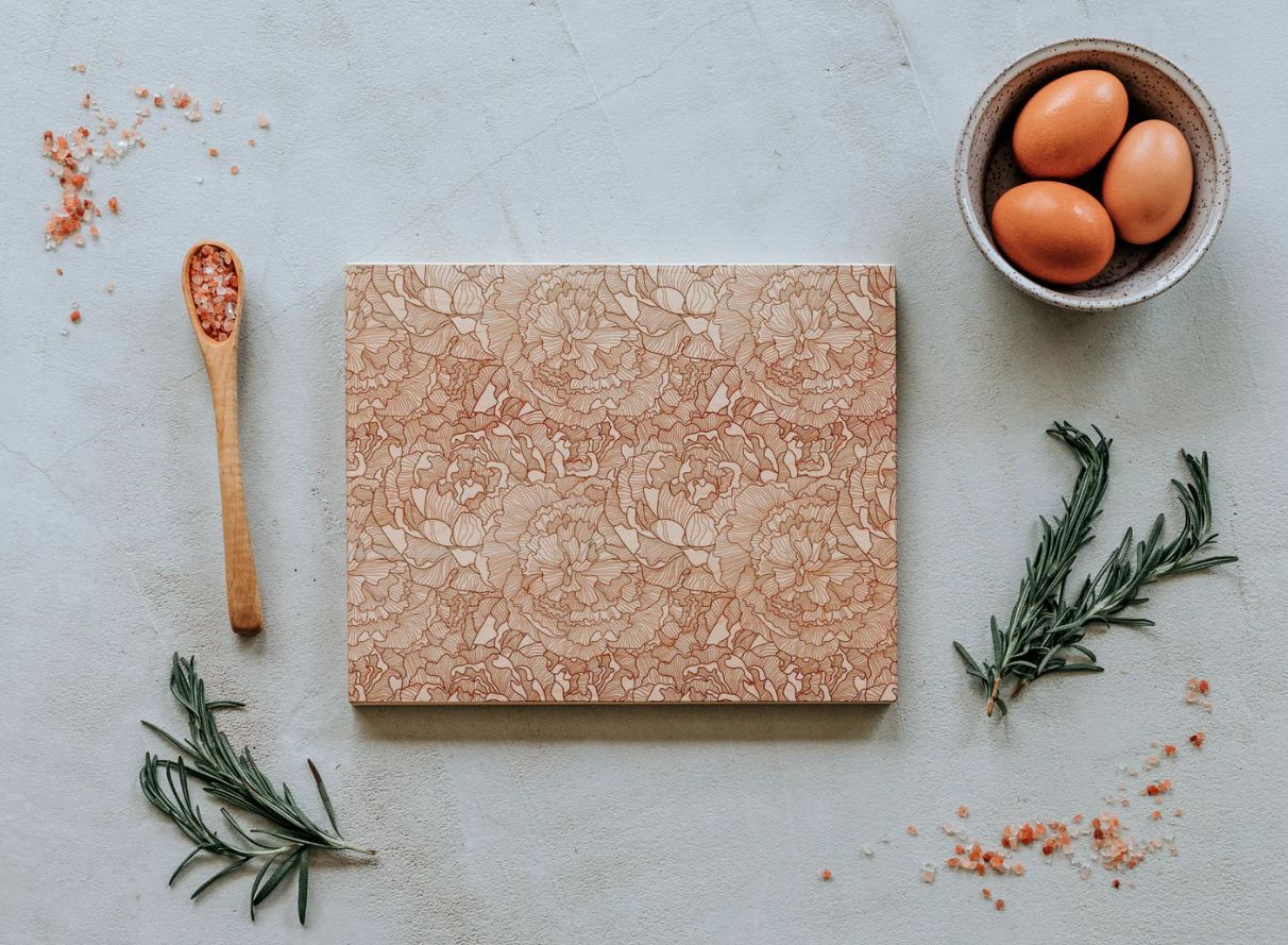 Peony Patterned Handmade Wooden Cutting Board