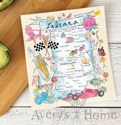 Indiana State Map Organic Reusable Swedish Dishcloth