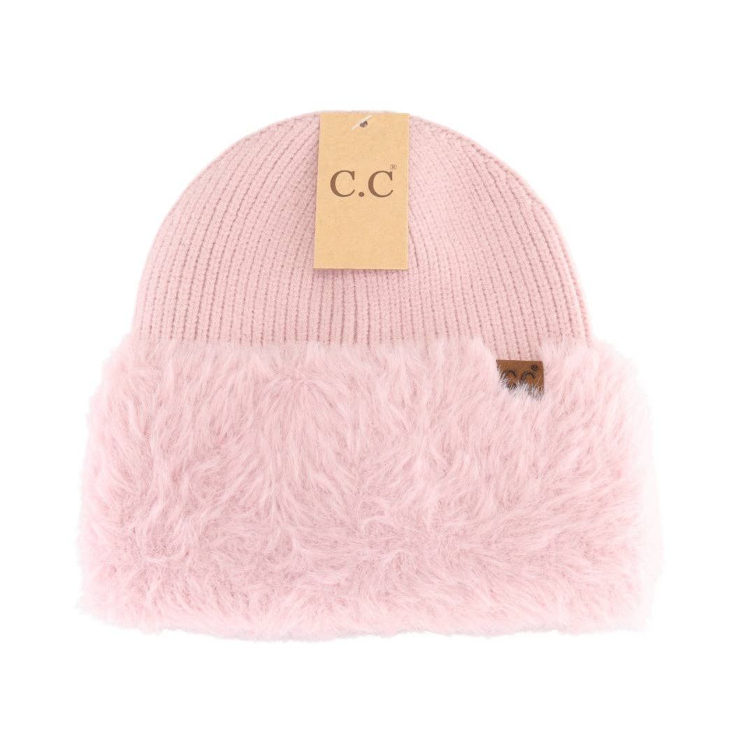 Faux Fur Cuff C.C Beanie: Rose