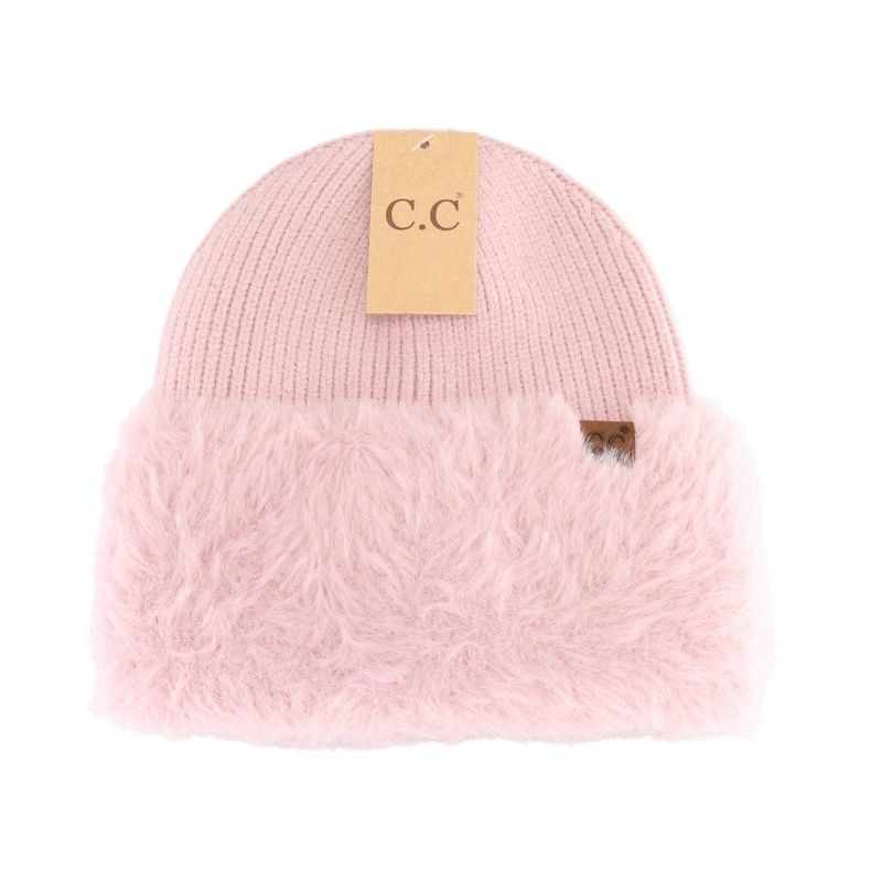 Faux Fur Cuff C.C Beanie: Rose