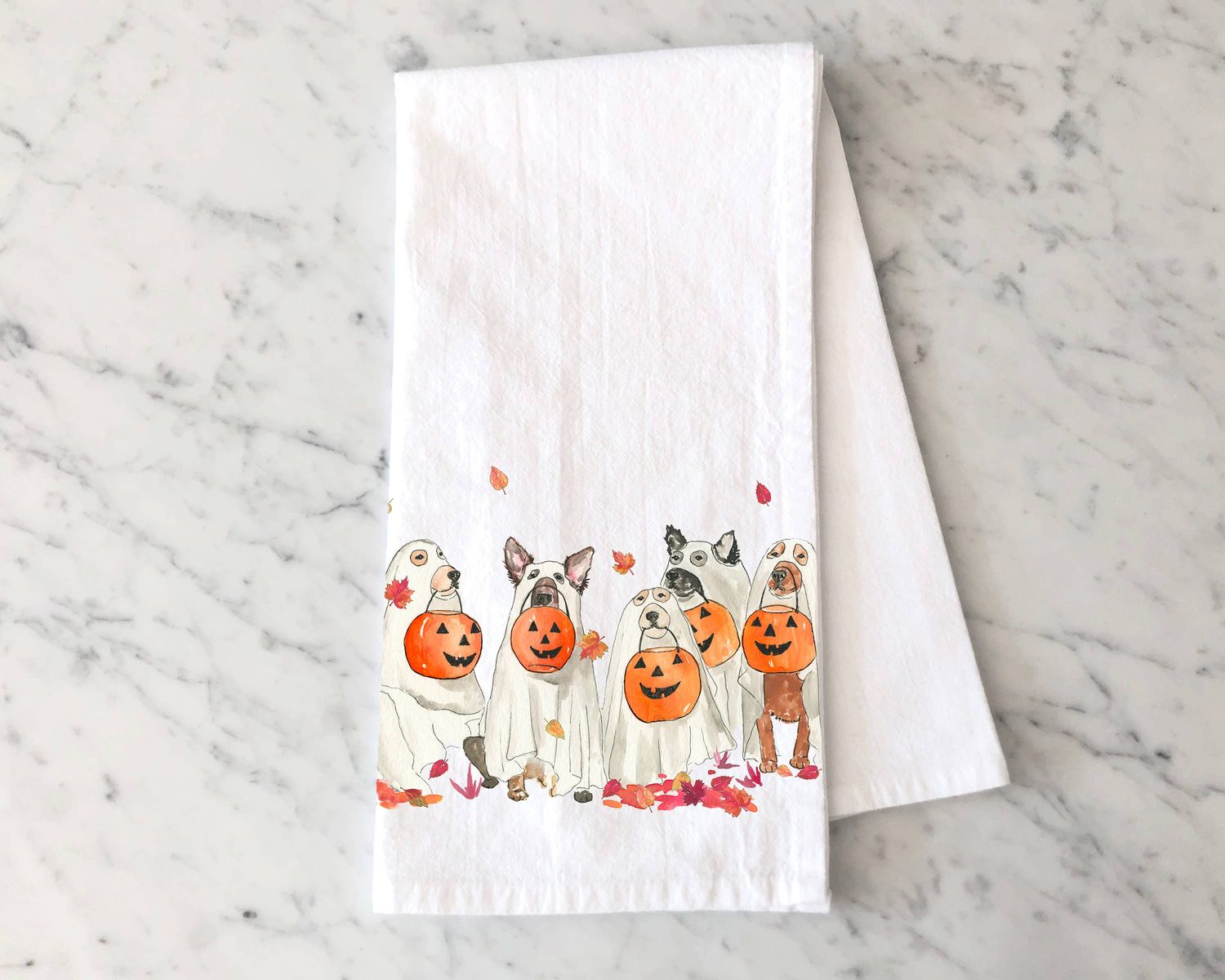 Halloween Ghost Dogs Kitchen Towel - Fall Tea Towel