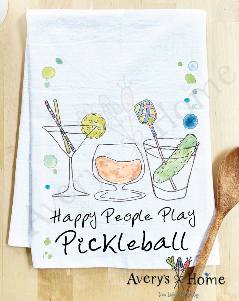 Happy People Pickleball Cocktail Kitchen Towel: Standard