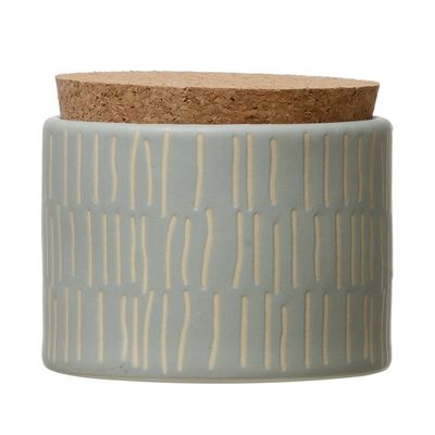 Stoneware Canister-Round Debossed Blue