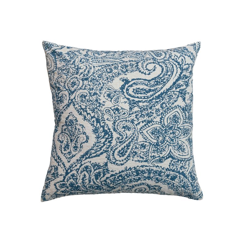 Blue Printed Patterned Polyester 20 in. x 20 in. Throw Pillow