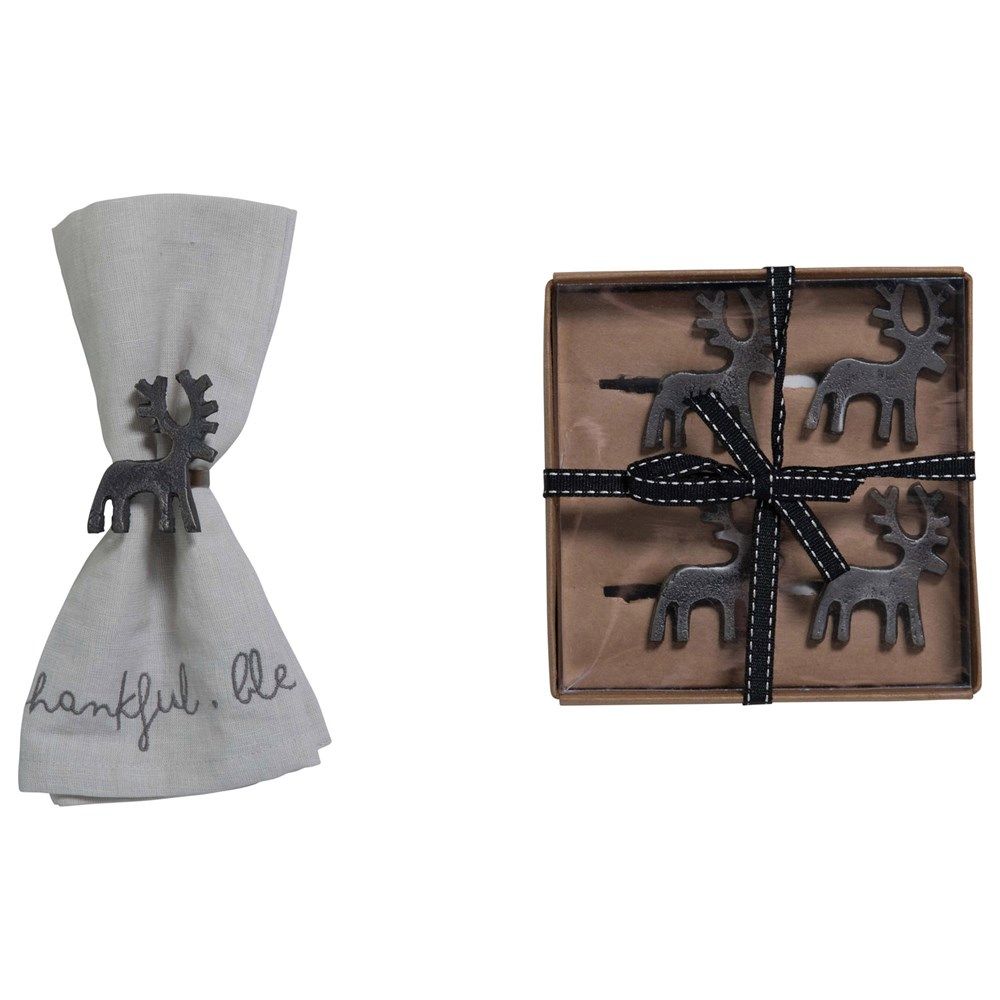 Reindeer Napkin Rings, Gunmetal Finish, Boxed Set of 4