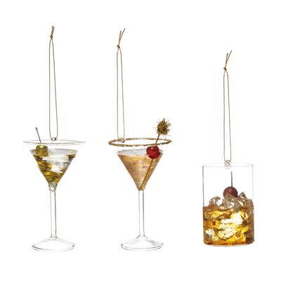 Ornament -3"H Glass Cocktail