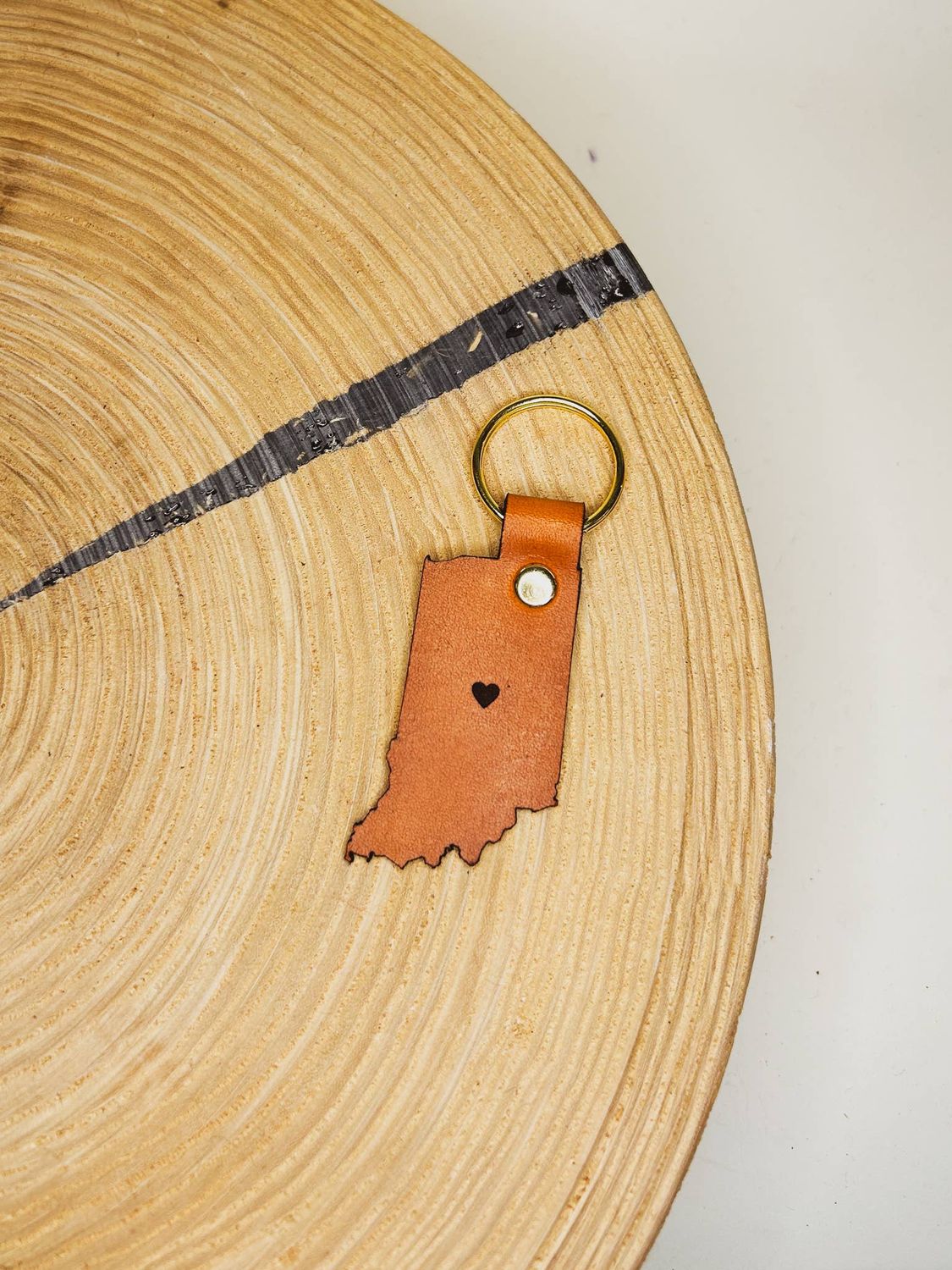Indiana Keychain with Heart in the Middle