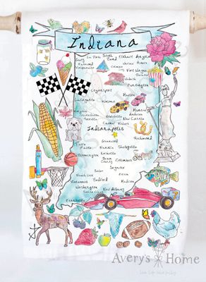 Indiana&nbsp;State Map Kitchen Towel