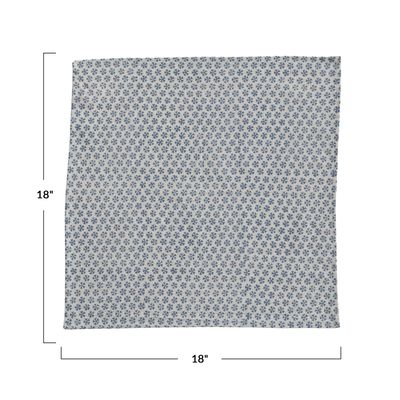 Patterned Cotton and Linen Napkin Set, Blue
