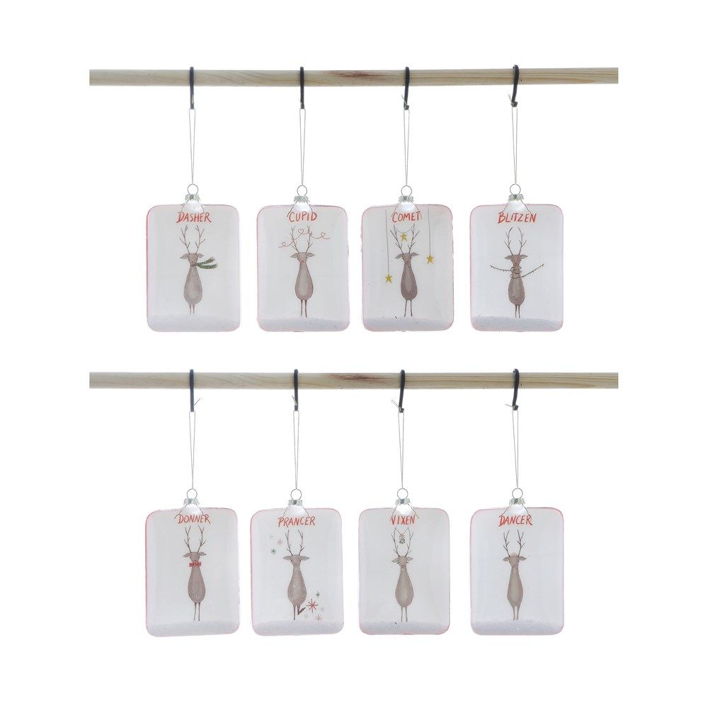 Ornament- Glass Santa's Reindeer, 8 Styles