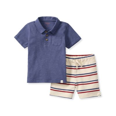 USA Stripe Polo Shirt &amp; Shorts Set