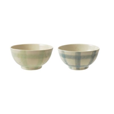 Hand-Painted Stoneware Bowl w/ Grid Pattern,
