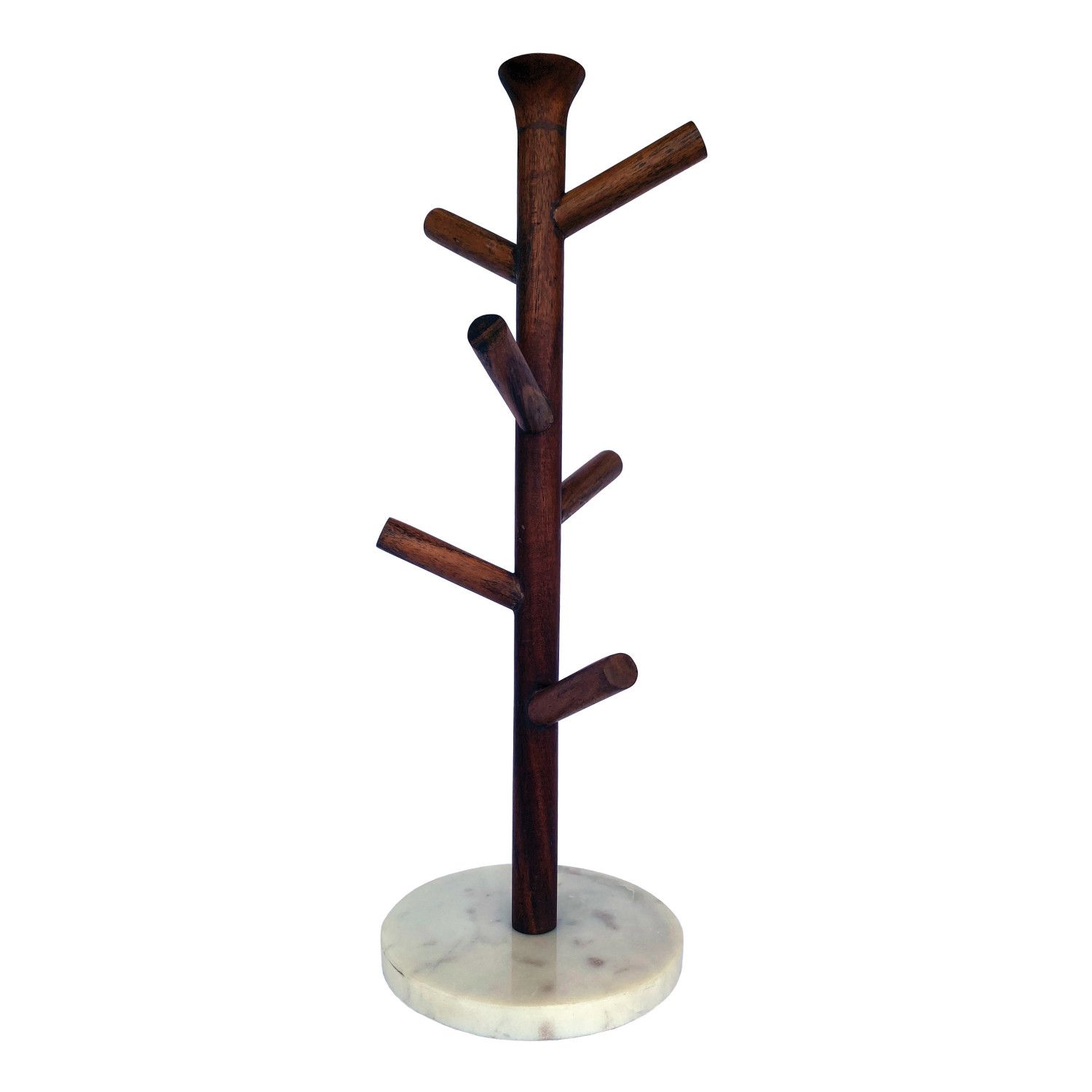 Tall Mango Wood and Marble Mug Rack