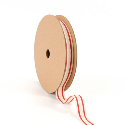 5/8" Cotton Ribbon | "Striped" White/Red | 20 Yard Roll