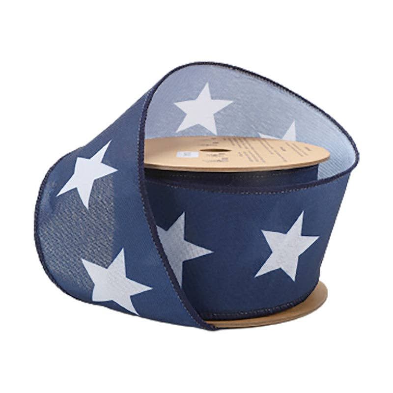 2 1/2" Wired Ribbon | Blue w/ Large White Stars | 10 Yard Ro