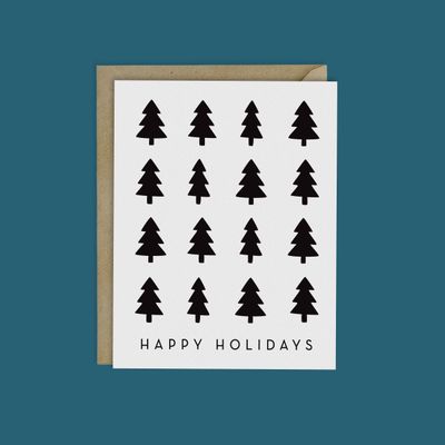 HAPPY HOLIDAYS CARD -  B&amp;W CHRISTMAS TREES